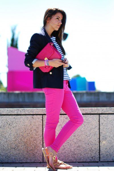 Pink Jeans Outfit Ideas imágenes: azul marino,  vaqueros rosas  
