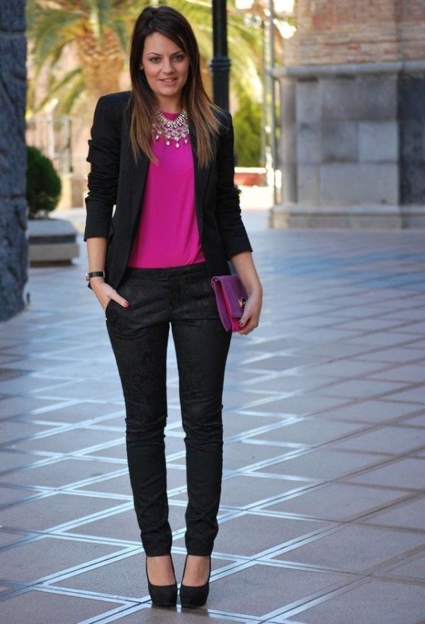 Traje de oficina negro y rosa.: ropa informal,  vestidos rosas  