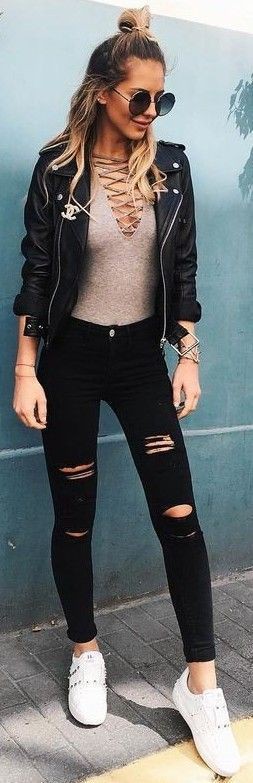Outfit Con Jeans Negros Hipster Tumblr: Conjunto De Vaqueros Negros,  trajes de invierno  