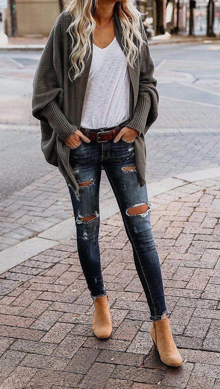 Cárdigan holgado, Ropa casual, Jeans de pernera ancha: Traje de invierno informal,  camisas  