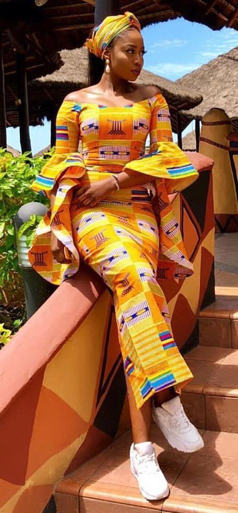 Estilo kaba ghanés moderno: Ropa vintage,  camarones asos,  paño kente,  vestido largo ankara  