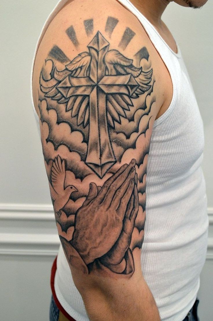 Tatuaje de cruz con nubes, Tatuaje en la manga: perforación del cuerpo,  tatuaje de manga,  Tatuador,  Tatuajes Religiosos  