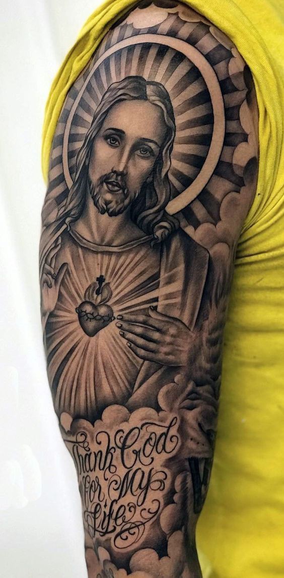 Cristianismo Religioso Media Manga Tatuajes Para Hombres: tatuaje de manga,  Arte Corporal,  Tatuador,  Tatuajes Religiosos  