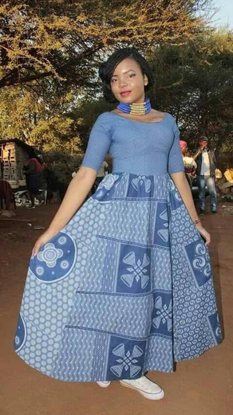 Los mejores vestidos tradicionales de dos piezas Shweshwe 2019: vestidos africanos,  vestido largo,  Vestidos Shweshwe  