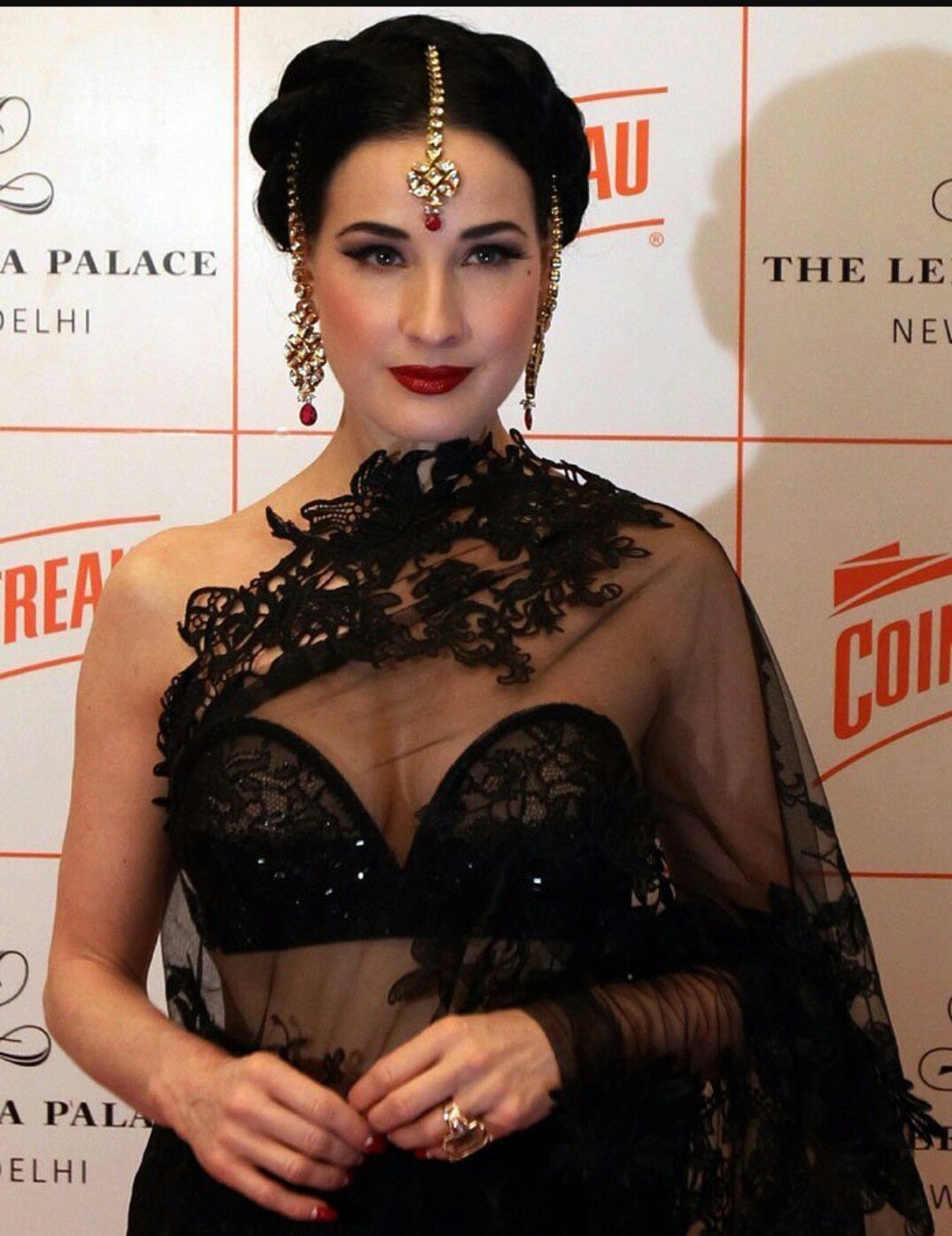 La actriz de Hollywood Dita Von en negro transparente sari: celebridades de hollywood en sari,  chicas calientes en sari  
