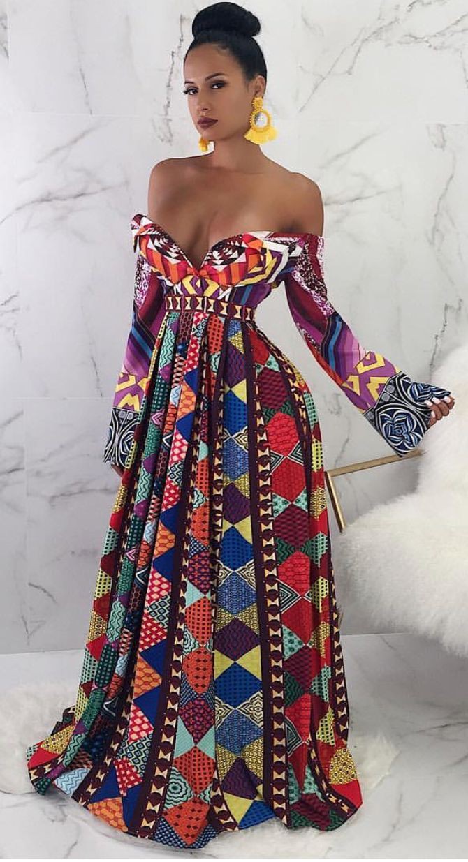Fuera del hombro Diseños elegantes de Ankara fuera del hombro: trajes de fiesta,  vestido largo,  Atuendos Ankara  