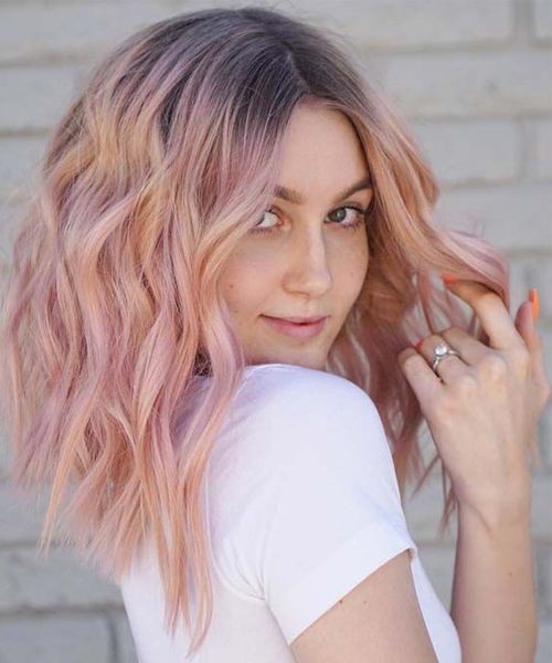 Cabello ondulado rosa estilo tipo París, color de cabello humano: Peluca de encaje,  corte bob  