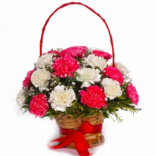 Cesta de Claveles Rosados ​​y Blancos: entrega de flores el mismo dia  