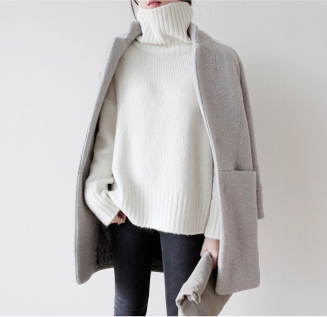 Mis propias ideas sobre conjuntos de abrigo gris, cuello de polo.: trajes de invierno,  cuello polo,  lana de cachemira,  Atuendos Informales  