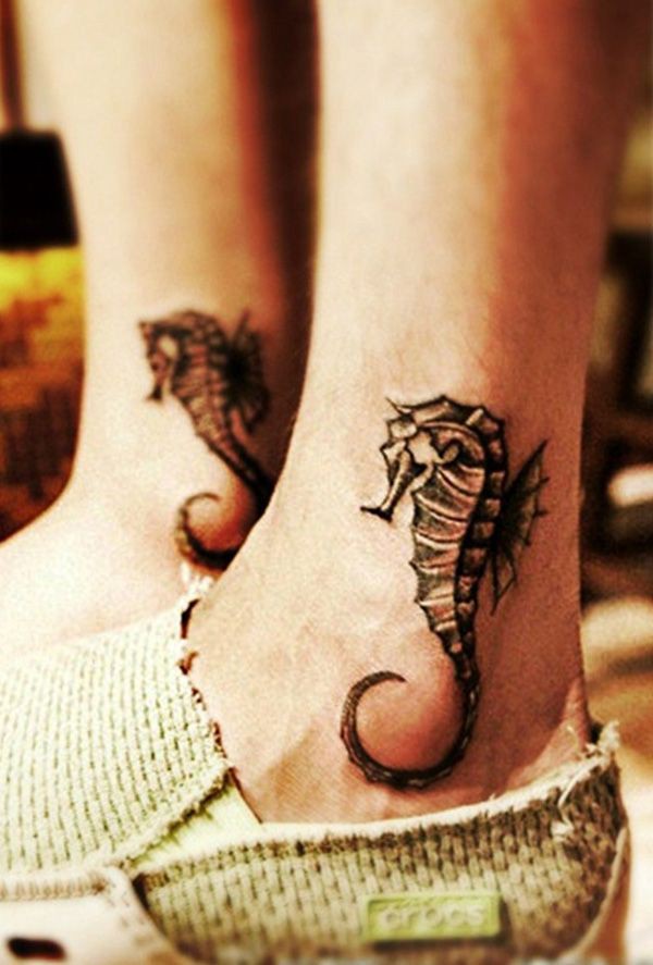 Diseños atractivos para el tobillo del tatuaje del caballito de mar, tatuaje temporal: Tatuaje temporal,  Ideas de tatuajes  