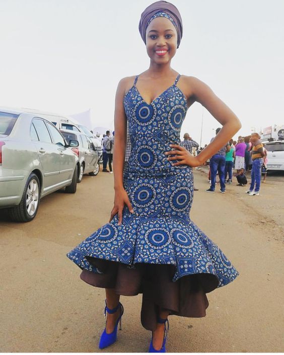 Vestidos shweshwe azul real