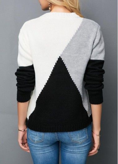 Suéteres de bloque de color gris: Cuello redondo,  cuello polo,  vestido largo,  Atuendo De Suéteres  