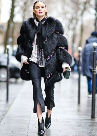 Consejos deslumbrantes para la moda callejera de lujo, Semana de la Moda de París: Estilo callejero,  ropa de piel,  Semana de la Moda,  olivia palermo,  Traje de abrigo de piel  