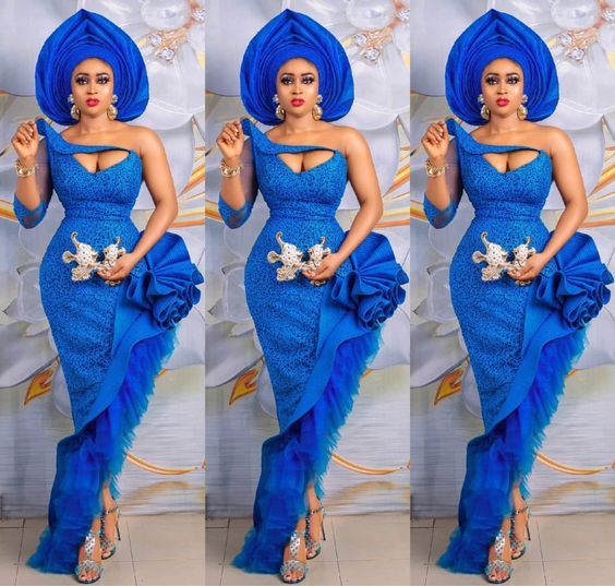 Increíble estilo azul eléctrico, sombrero Aso Oke: Vestido de novia,  Vestido de noche,  vestidos africanos,  Envoltura,  camarones asos,  Vestidos Aso Ebi  