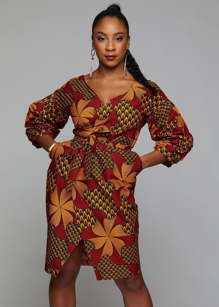 Vestido cruzado estampado africano: vestidos africanos,  Ideas de peinado,  Atuendos Informales,  Vestidos Roora  