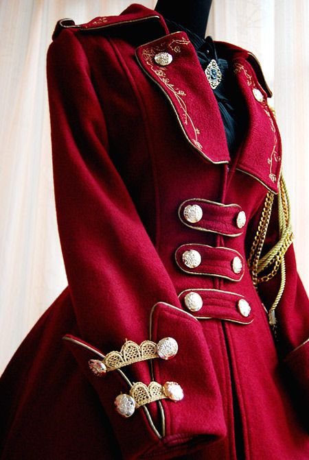 ¡Guau! Mira estos increíbles abrigos rojos de lolita, Abrigo - Rojo: moda gótica,  moda steampunk,  Moda con clase,  abrigo largo,  Trajes De Chaqueta Militar  