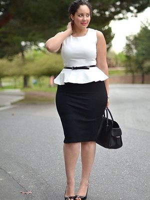 Falda lápiz negra talla grande: traje de talla grande,  Falda de tubo,  Traje de trabajo  