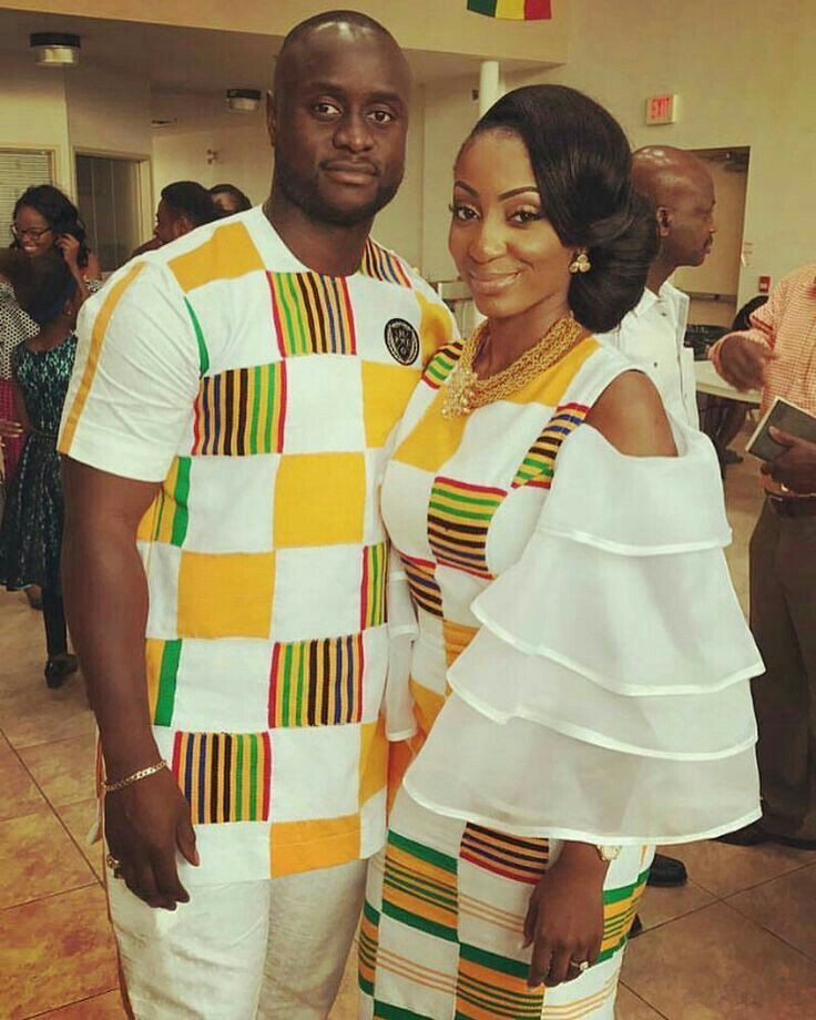 Modelo de traje de pareja africana, tela Kente: vestidos africanos,  trajes de pareja,  paño kente  