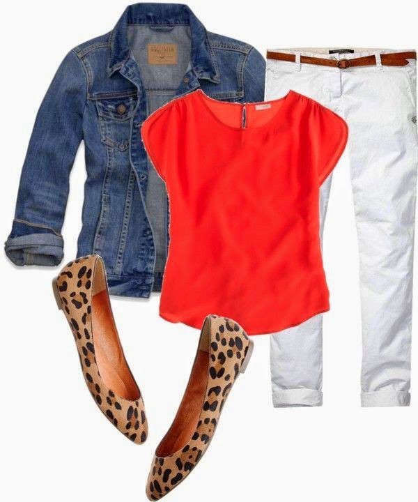 Outfits jeans blanco naranja, chaqueta Jean: Atuendos Informales,  Moda vaquera,  Piso de ballet,  Pantalones capri  