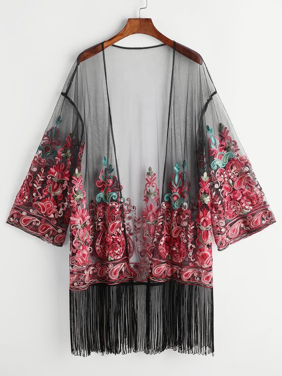Kimono bordado con flecos, Kimono Long: trajes de kimono,  kimono largo  