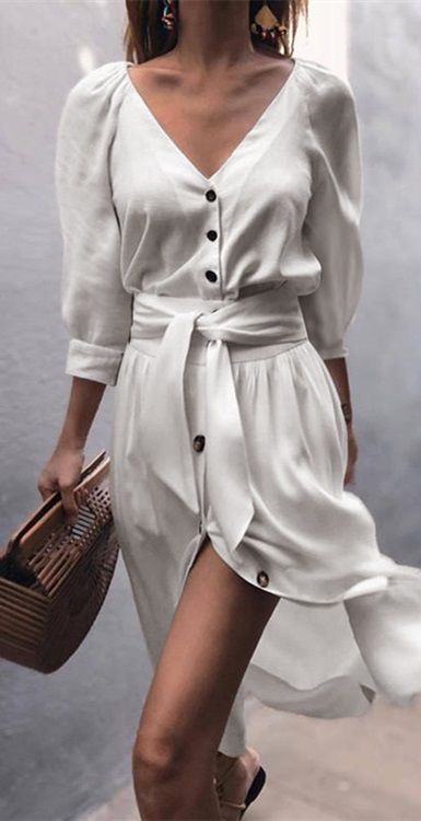 Ideas de vestidos blancos con tallas de ropa, ropa casual.: Cuello redondo,  Ideas de ropa,  Atuendos Informales,  Vestido blanco  