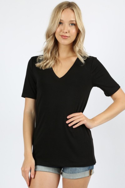 Camiseta cuello pico negra: trajes de verano,  Camiseta con cuello redondo,  Camiseta negra  