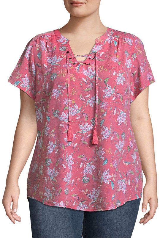 Ideas de blusa floral con jeans azules: vestidos rosas,  Blusa con cuello en V  
