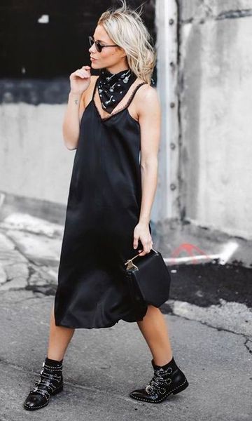 Vestido lencero de seda estilo urbano negro: Traje negro,  modelo,  Vestido lencero,  Estilo callejero,  pequeño vestido negro  