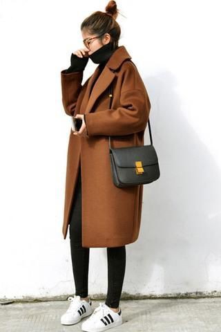 Conjunto color marrón con gabardina, abrigo, abrigo: gabardina,  abrigo polo,  Estilo callejero,  vestidos de invierno con clase  