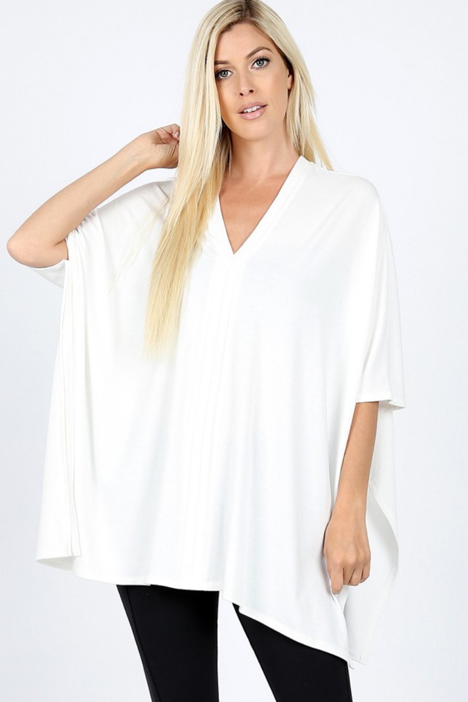 Poncho de cuello redondo blanco: trajes de verano,  Blusa blanca  