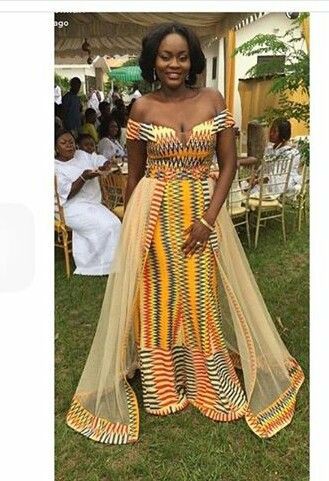estilos de vestidos africanos para la boda: vestidos de coctel,  Vestido de novia,  camarones asos,  Vestidos Roora,  Traje amarillo y naranja,  Impresiones de cera africanas  