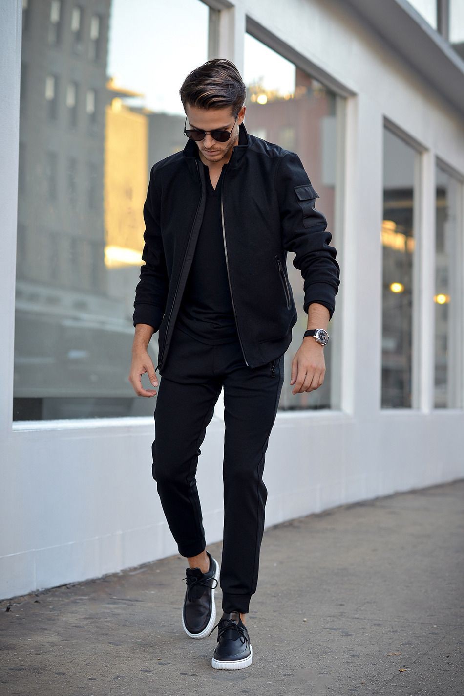 Ideas de ropa de moda hombres de estilo negro, chaqueta de cuero, moda callejera, chaqueta de vuelo, ropa casual: chaqueta de vuelo,  Estilo callejero,  Trajes de viaje  