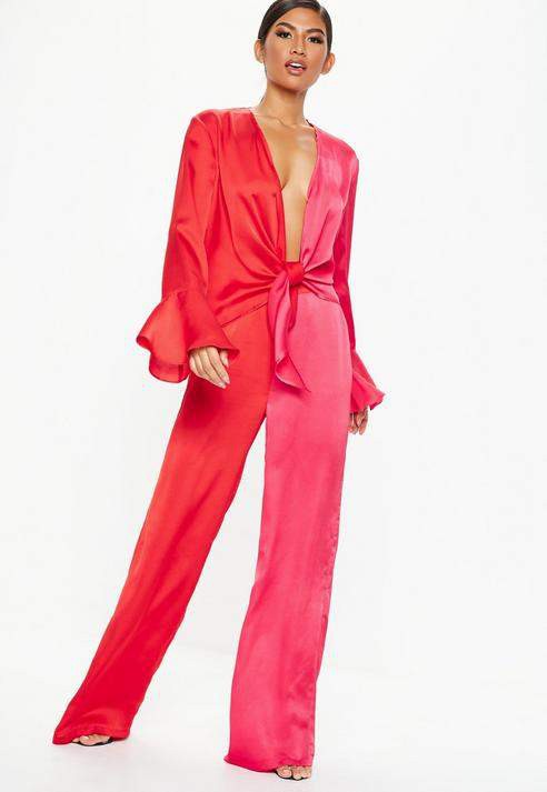 Ideas de ropa rosa y roja con ropa formal, ropa de dormir, pantalones.: modelo,  Ropa formal,  Traje rosa y rojo,  Trajes De Pantalón De Seda  
