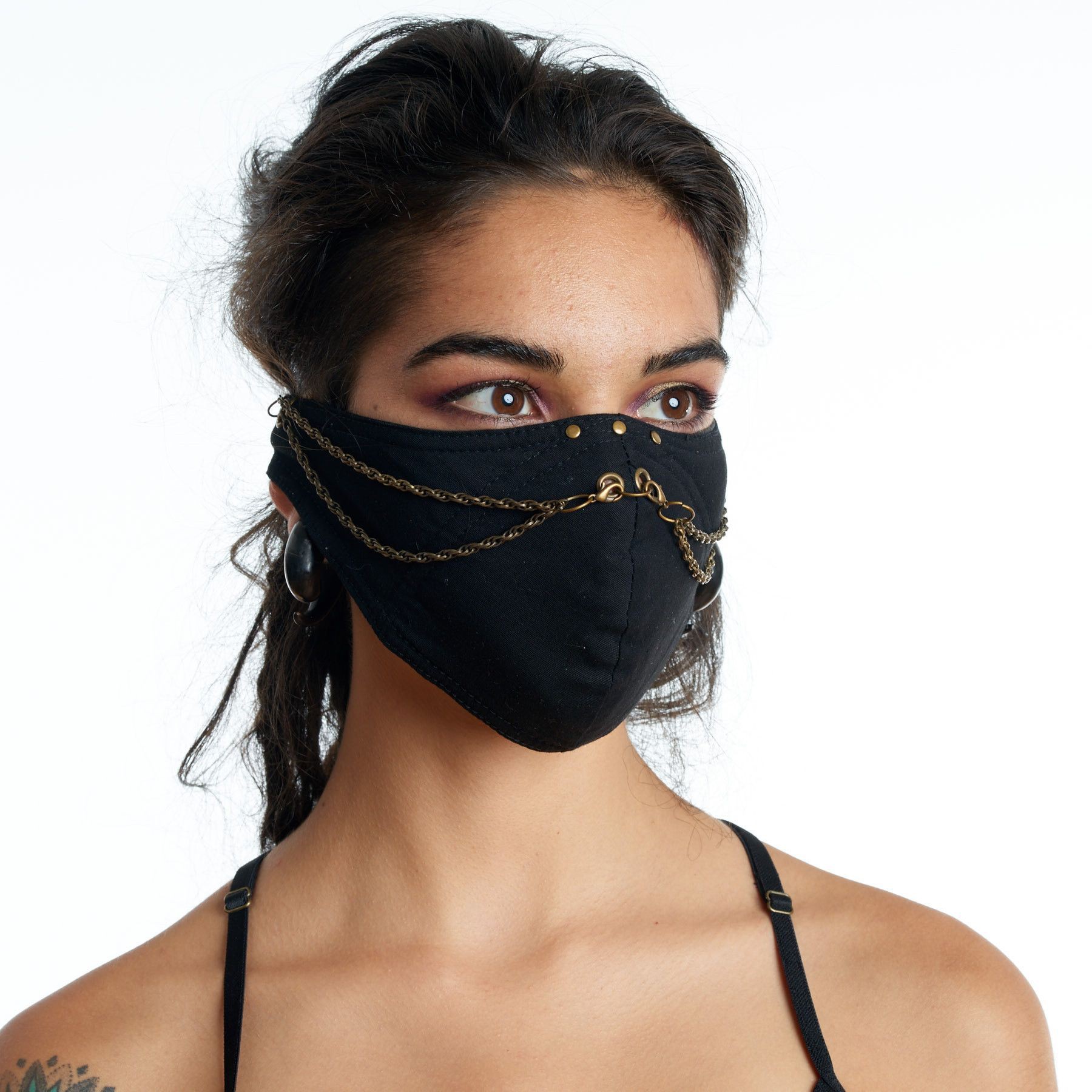 Equipo de protección personal con mascarilla ninja negra, accesorio de moda: Accesorio de moda,  Máscara quirúrgica,  vestidos corona virus  
