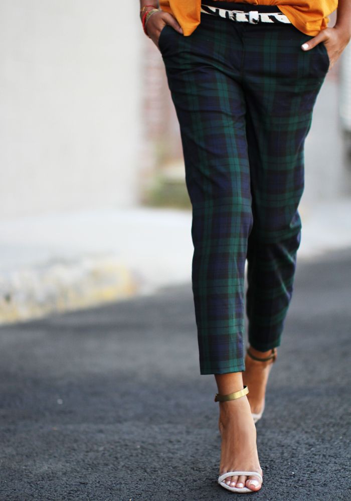 Pantalones de cuadros verdes y azules para mujer: Estilo callejero,  Trajes De Tela Escocesa  