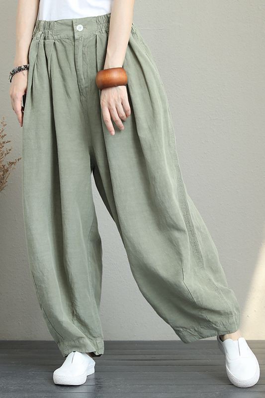 Pantalón ancho mujer lino holgado: Pantalones activos,  Traje Caqui,  Pantalones holgados  