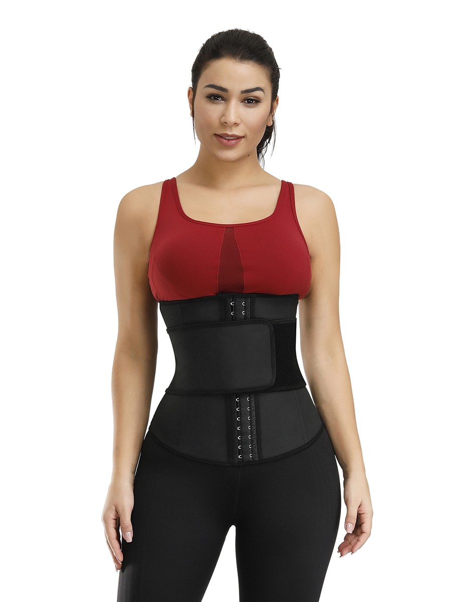 Cinturón ceñidor de cintura de látex negro con 3 filas de ganchos para entrenamiento de barriga