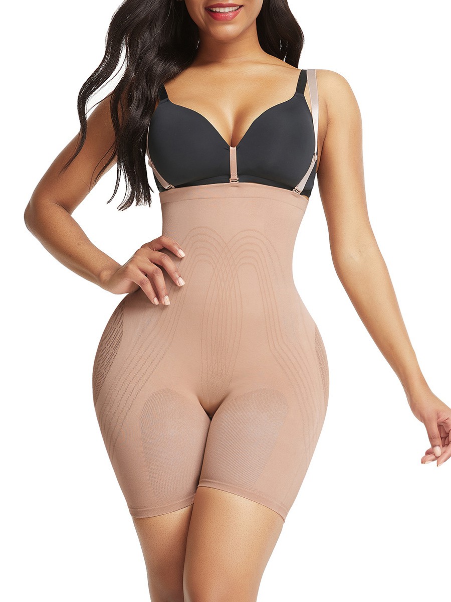 Moldeador de cuerpo sin costuras con control de barriga de color de piel con clips de sujetador: 