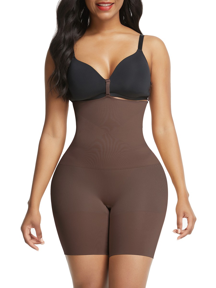 Pantalones cortos de control firme de barriga sin costuras Deep Coffee Fajas Control de luz: 