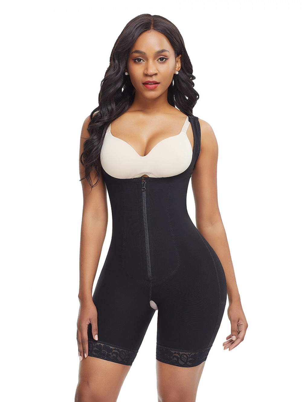Body negro de talla grande debajo del pecho con cremallera ajustada: 