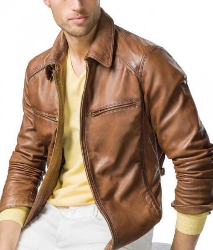 Chaquetas de cuero biker para hombre marrón tostado: chaqueta,  Chaqueta de cuero  