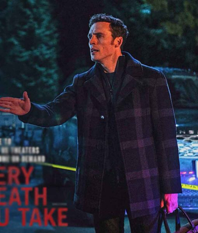 Abrigo a cuadros de lana de Sam Claflin Every Breath You Take: 