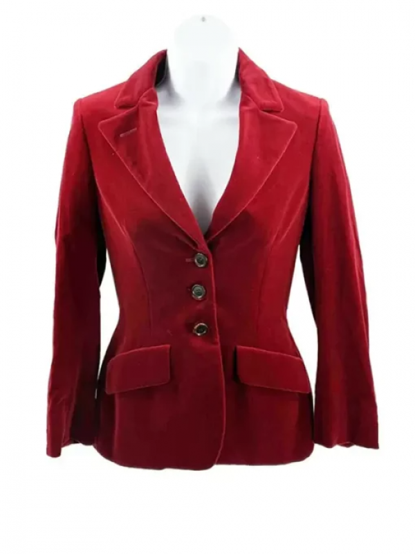 Julia Garner Inventing Anna S01 Chaqueta americana de terciopelo rojo: 