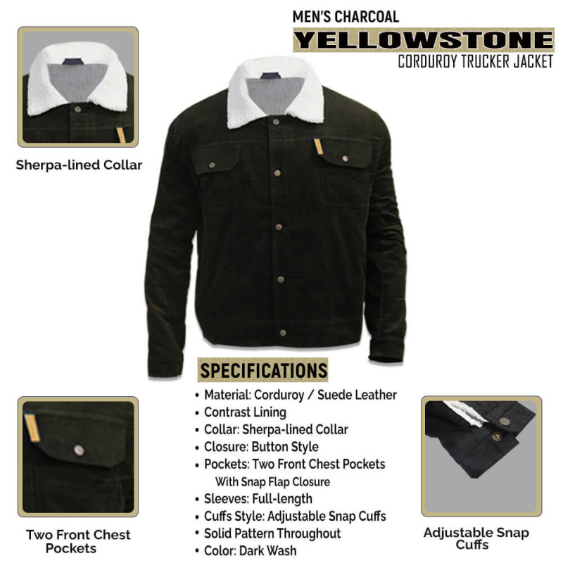 Chaqueta de camionero negra con forro de sherpa para hombre de Yellowstone: 