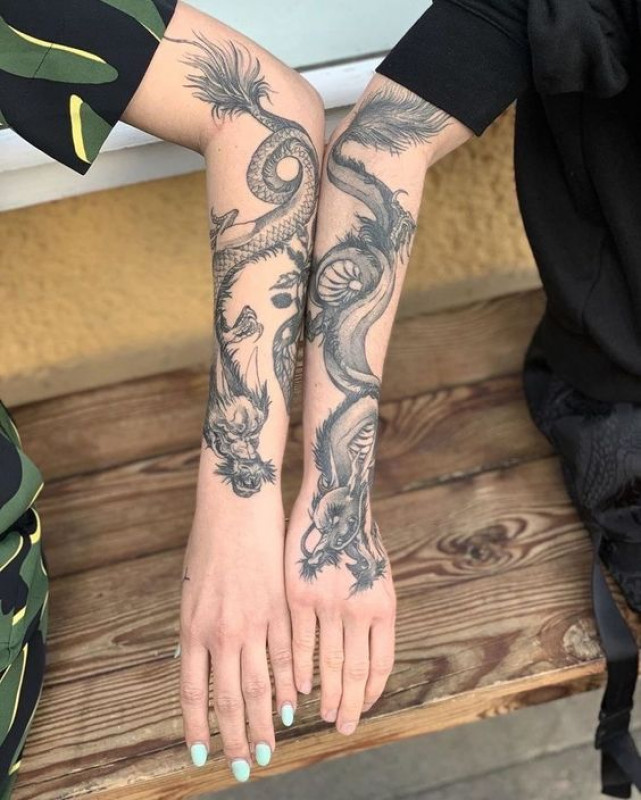 Inspiración de tatuaje de dragón a juego para parejas: Tatuaje de pareja  