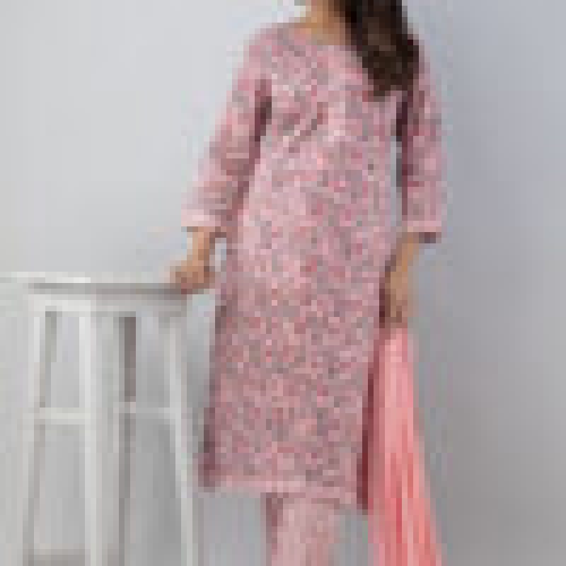 Compre juegos de kurta rosa con estampado de algodón a mano en línea de Swadeshi: 