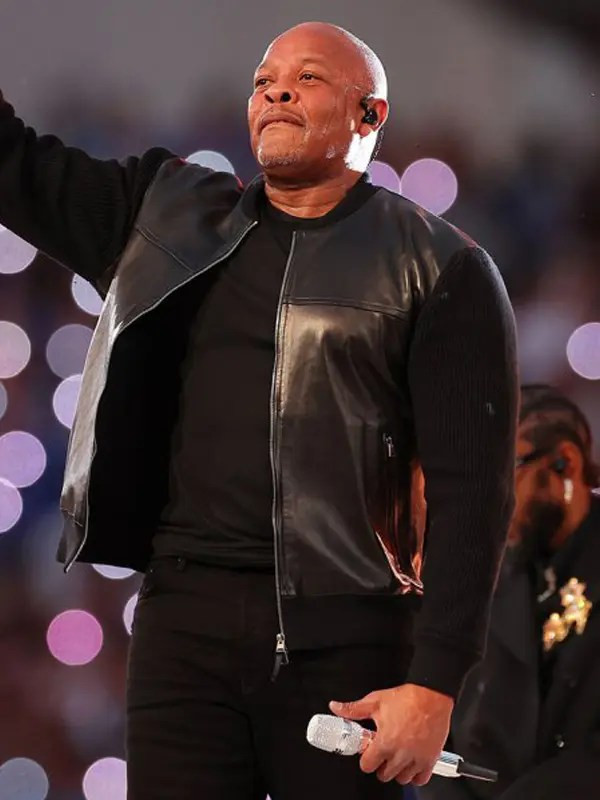 Super Bowl Pepsi Halftime Show Dr. Dre chaqueta de cuero negro: Chaqueta de cuero  
